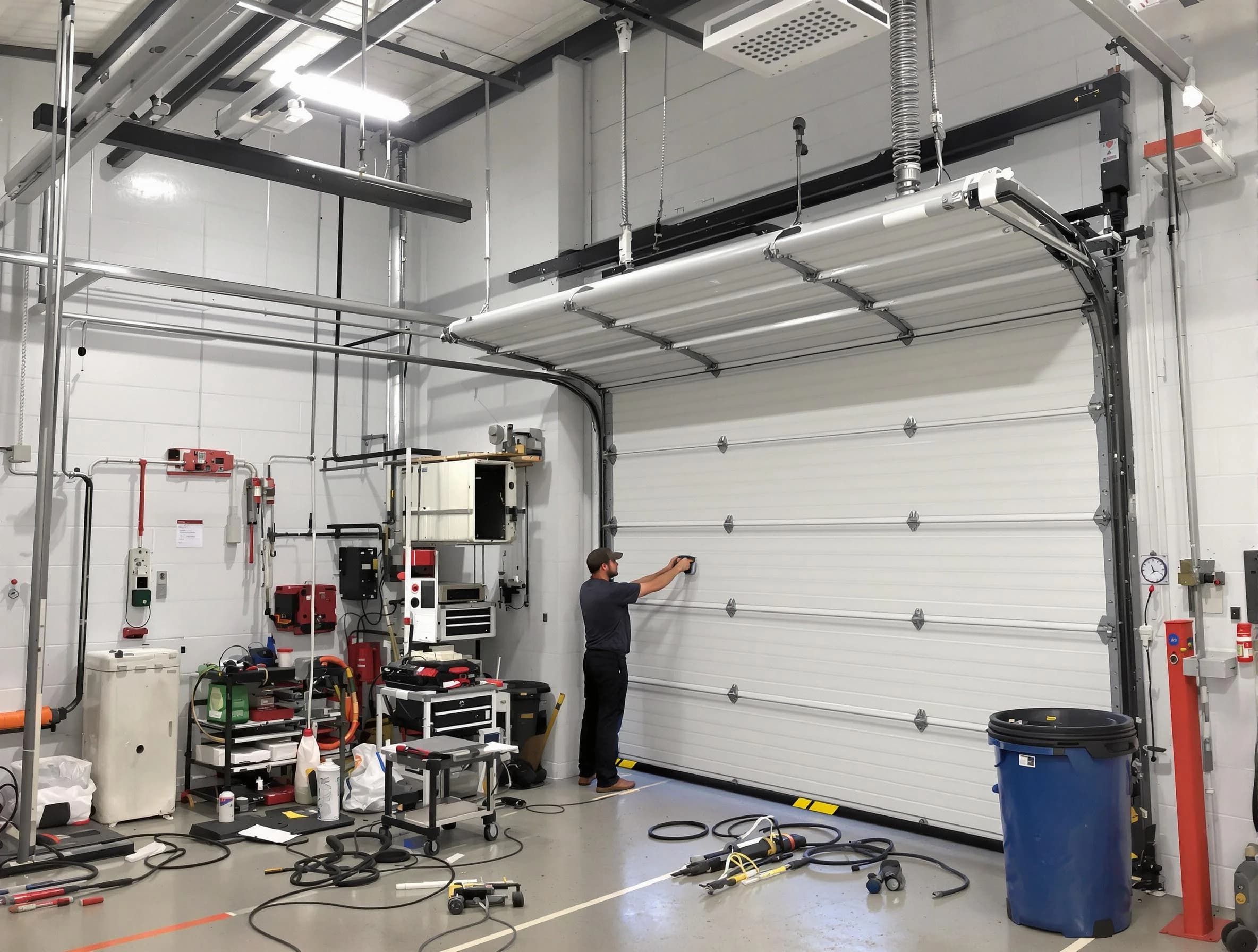 Berkley Garage Door Repair certified technician performing commercial door repair at a Berkley business facility