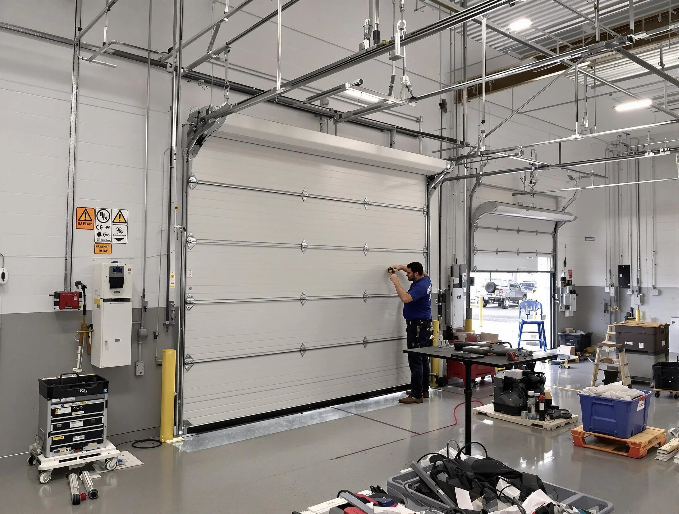 Commercial garage door repair being performed by Berkley Garage Door Repair expert in Berkley