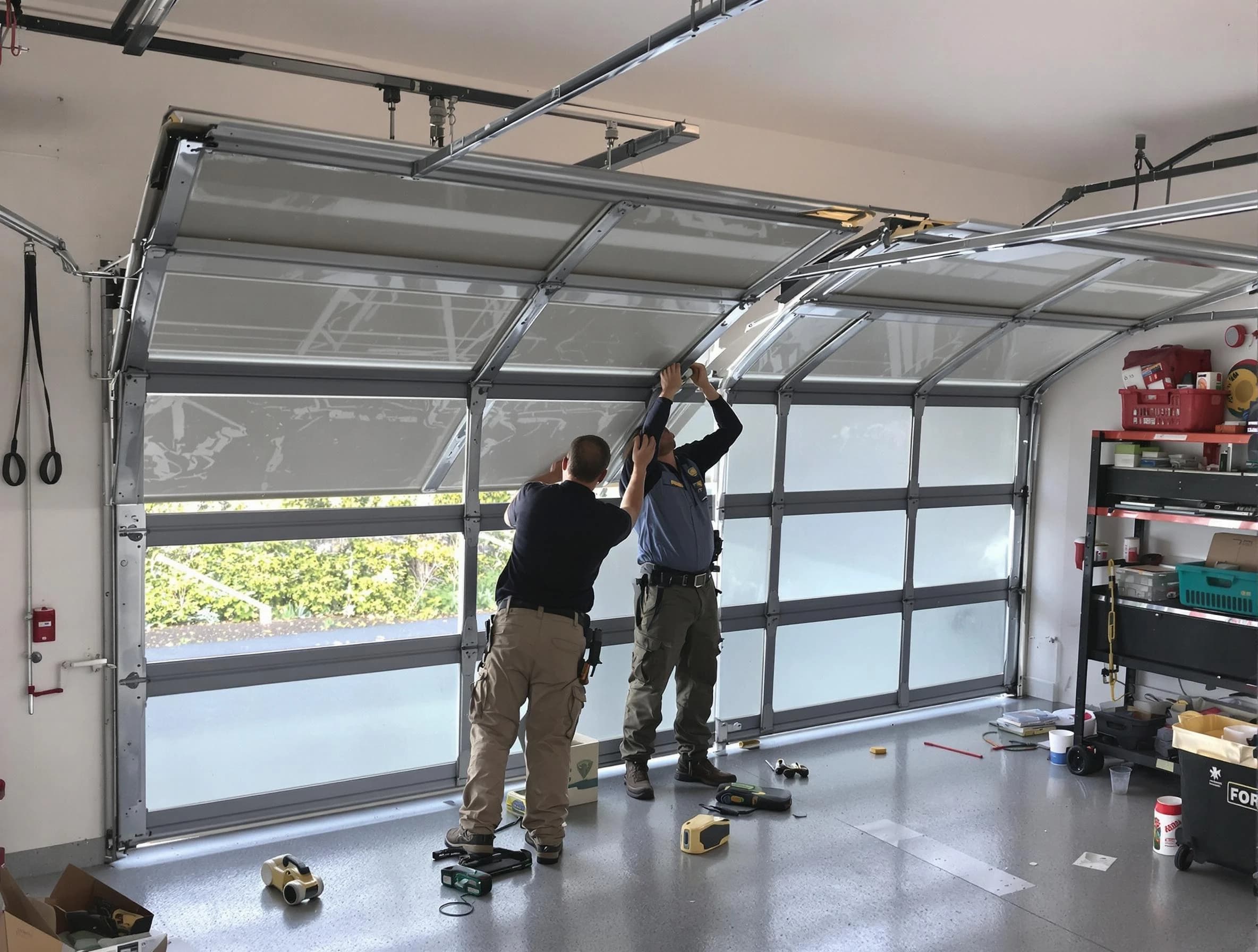Berkley Garage Door Repair expert performing precise panel replacement on Berkley garage door