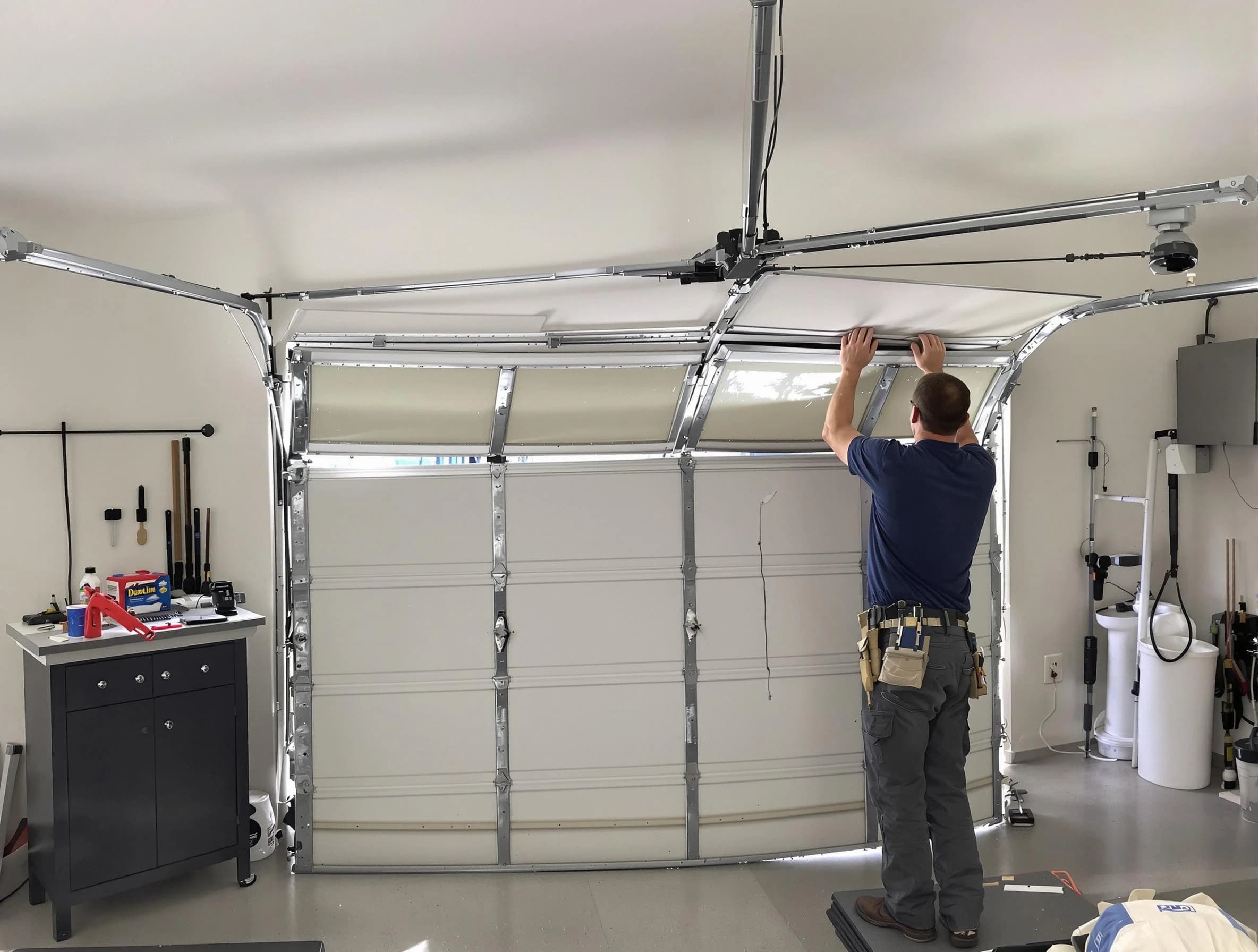 Berkley Garage Door Repair specialist performing precise section replacement on Berkley garage door