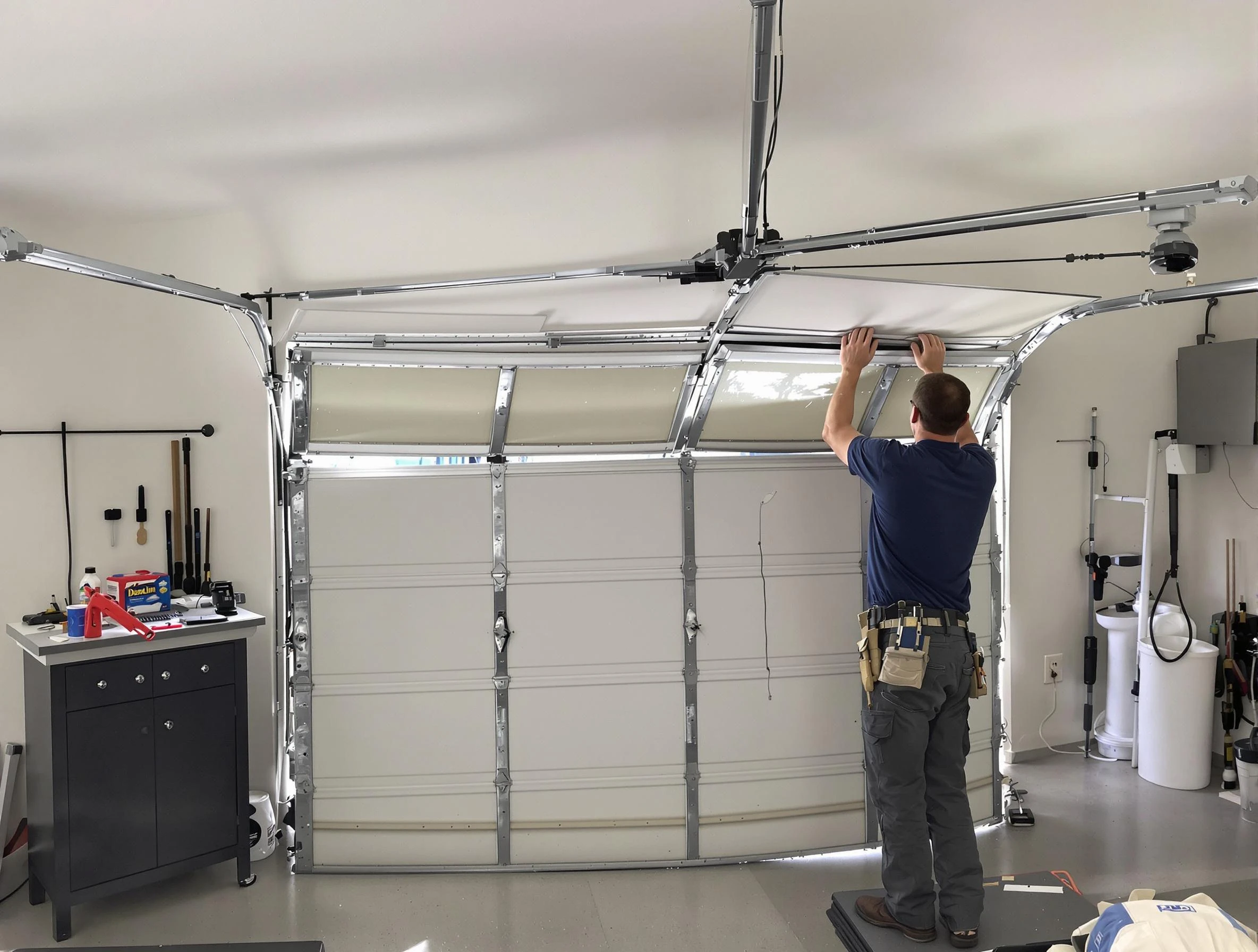 Berkley Garage Door Repair specialist performing precise section replacement on Berkley garage door