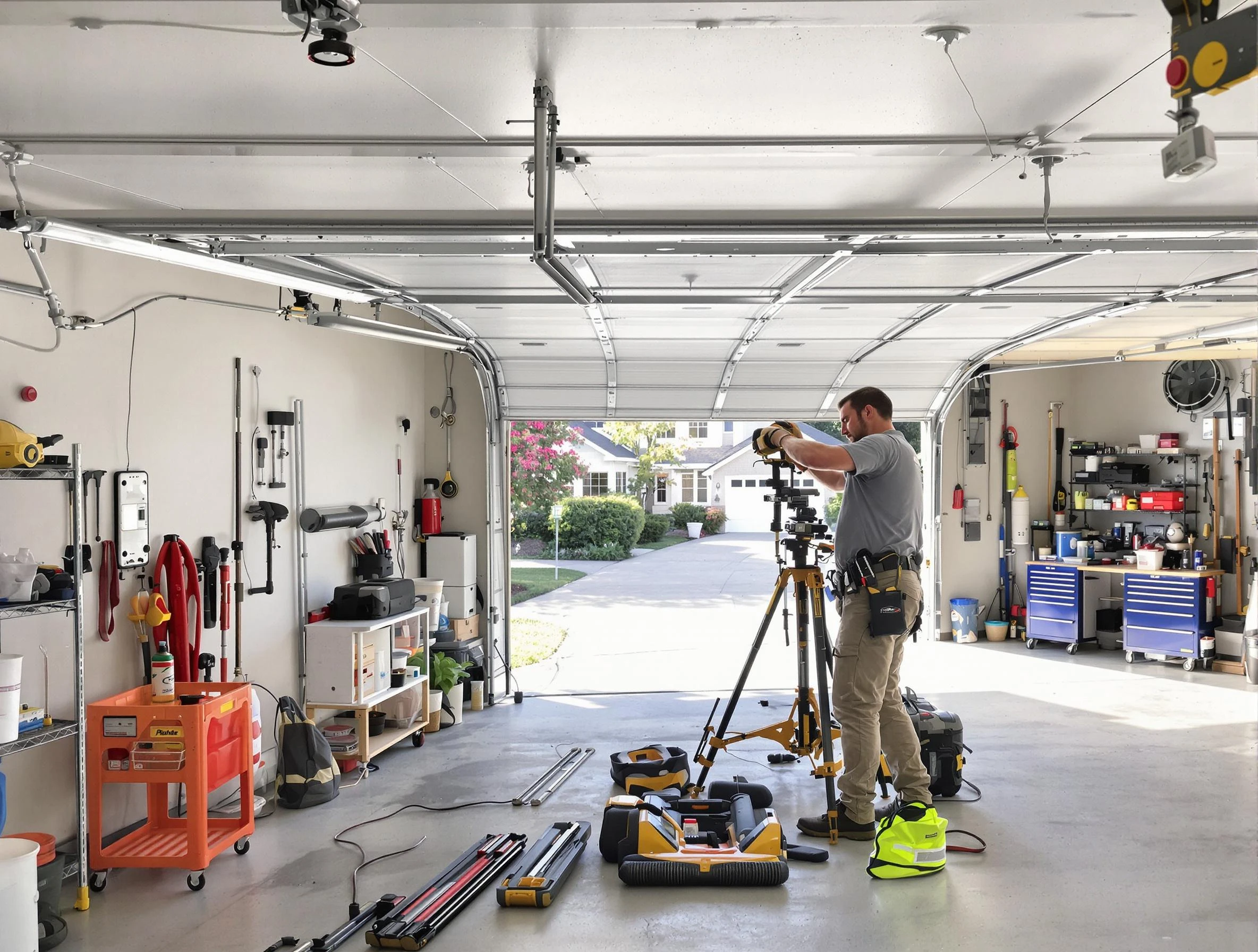 Berkley Garage Door Repair specialist performing laser-guided track alignment in Berkley